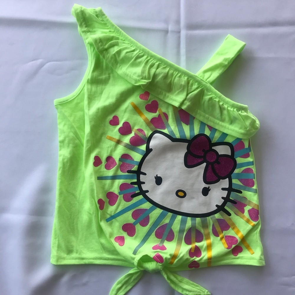 Little Girls Neon Hello Kitty One Shoulder Top